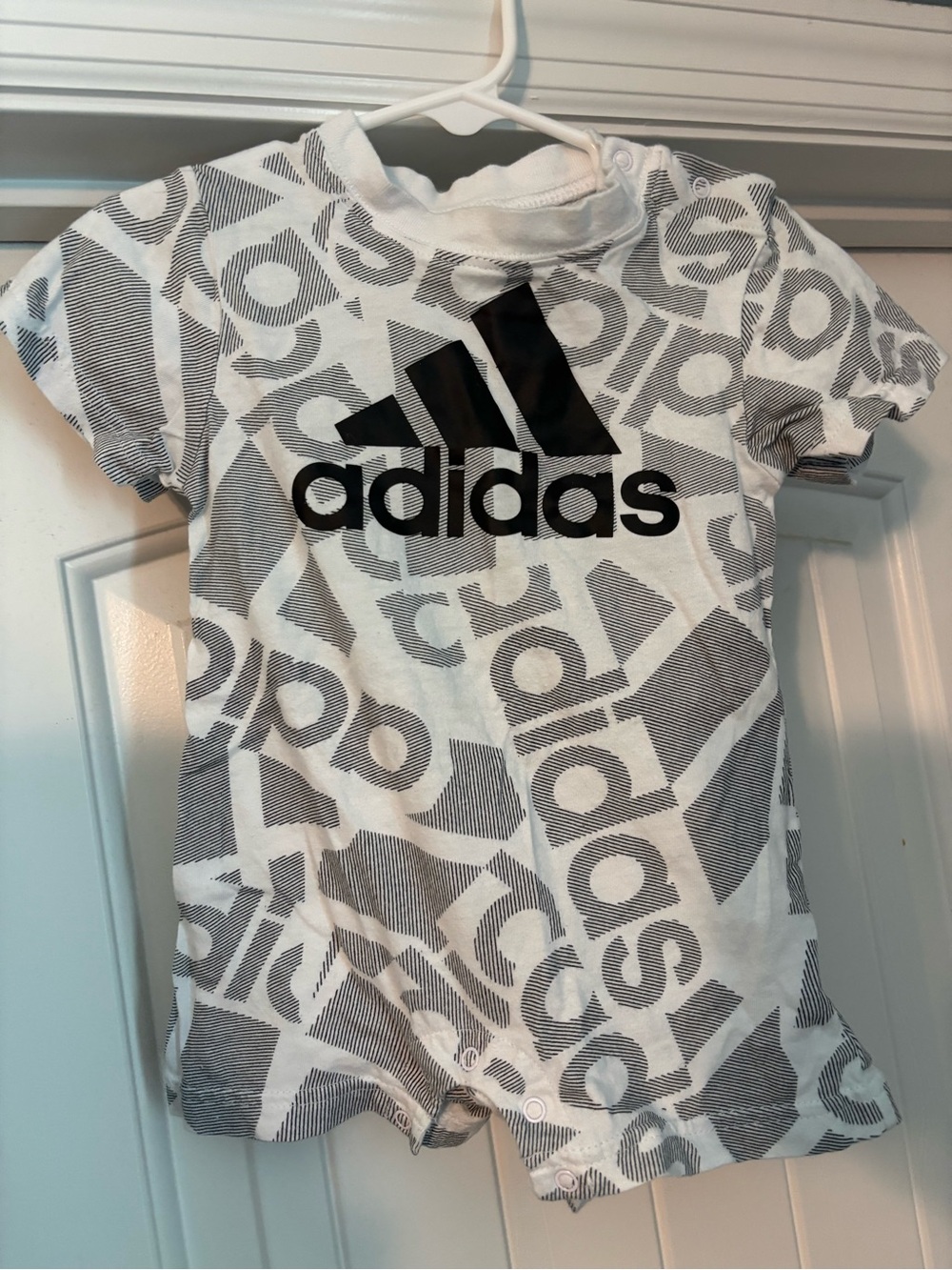 adidas White and Black Logo Short Sleeve Baby Romper 9M